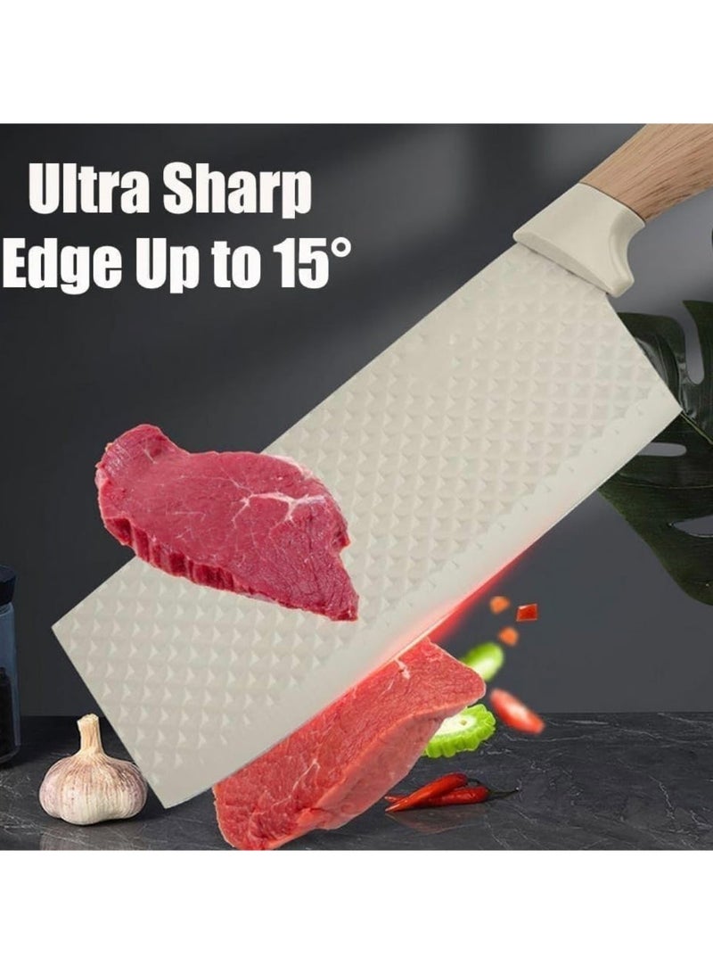 Kitchen Knife Set, 6-Pieces Khaki Sharp Knife Set for Kitchen, Non-stick Non-slip Stainless Steel Chef Knife Set with Universal Knife Block Suitable for Home Restaurant (Khaki) - Image 3